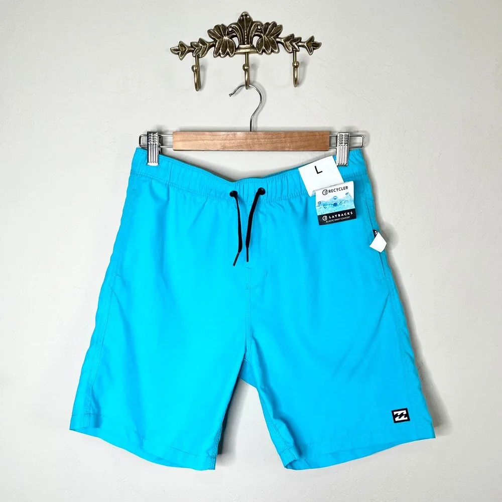 Billabong Laybacks Recycler Board Shorts‎ Boys Large Cyan Blue Elastic Waist NEW